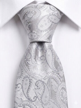 Angelo Rossi silver paisley microfiber tie - 61"